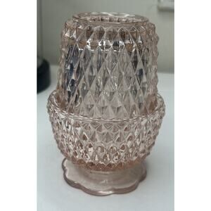Angel Fairy Lamp Light Indiana Glass Diamond Point 5" Pink Scalloped Vintage
